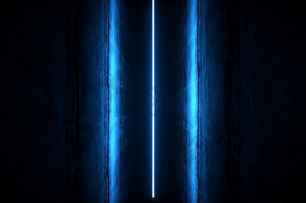 霓虹灯激光虚拟网络蓝色发光充满活力的黑夜显示外星人飞船空背景隧道车库大厅走廊黑线柱空间Cem