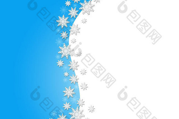 蓝色圣诞背景框，雪花图案，文本空白。<strong>冬季</strong>圣诞邀请函，空白处用于书写文本。