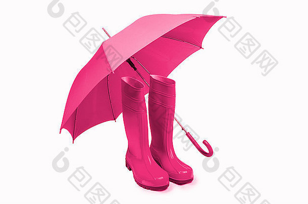 粉红色的橡胶靴子伞孤立的
