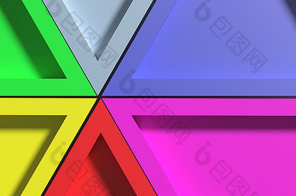 将中间的彩色三角形一起进行3d渲染。特写。