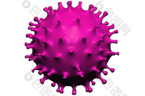 白色背景上分离的粉红色冠状病毒新冠病毒19型病毒细胞，带有拷贝空间的3d插图。