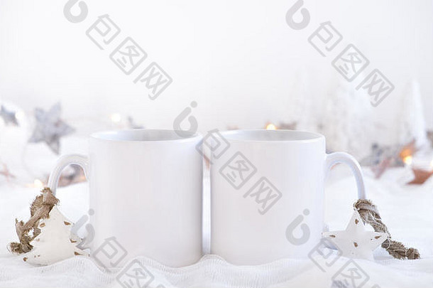 圣诞节模拟风格股票产品图像圣诞节场景白色空白咖啡覆盖自定义设计