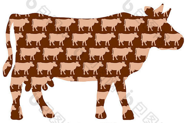 牛牛图案。奶牛的剪影背景。