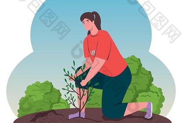 志愿服务慈善机构社会概念志愿者女人植物树生态生活方式