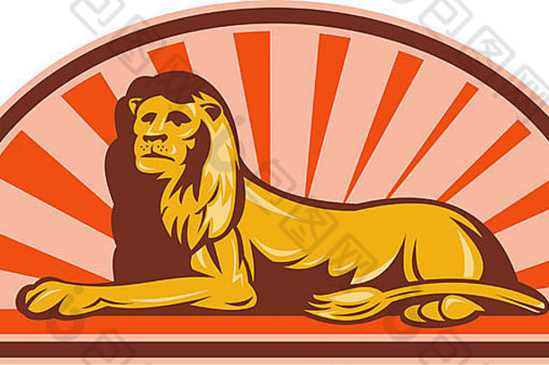 狮子坐在阳光下的插图