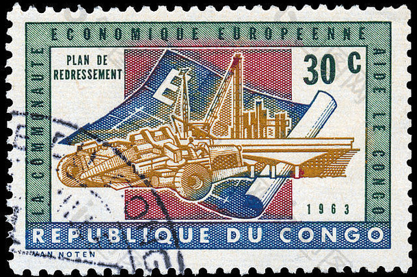 刚果约邮票印刷刚果显示复苏计划