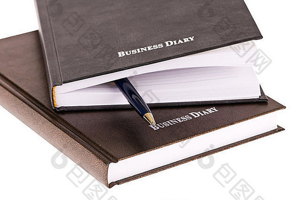 棕色（的）业务日记笔孤立的白色背景