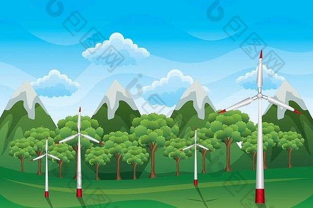 可再生能源风力涡轮机景观