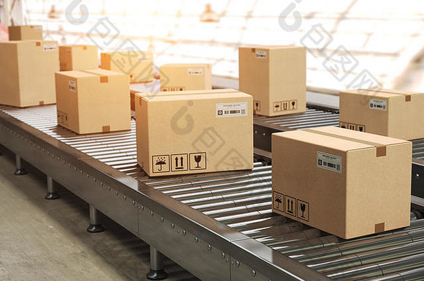 输送机行cadrboard盒子分布仓库交付存储运输服务概念插图