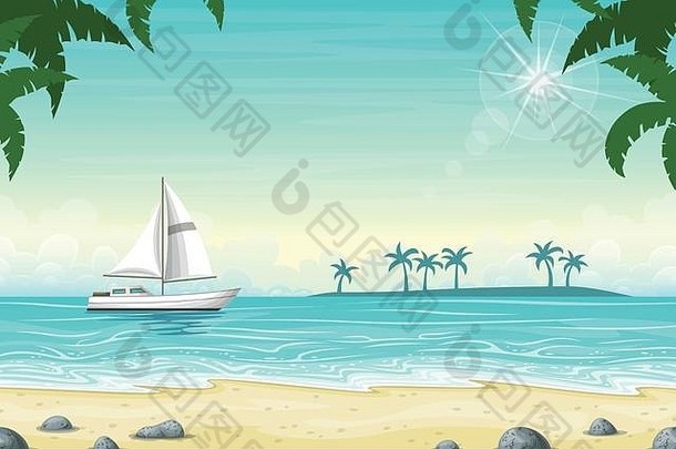 热带海滩景观夏天背景船