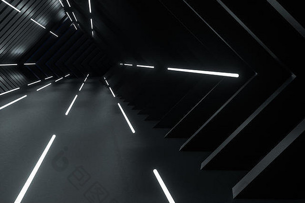 3d渲染，黑色创意多边形元素。计算机数字背景