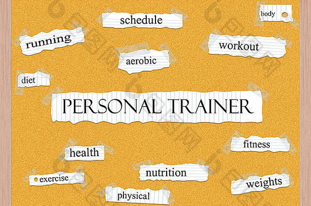 私人教练用词概念，包括锻炼、跑步、节食等。