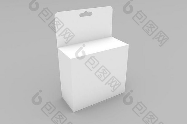 灰色背景上的白色空挂盒。3d渲染插图。