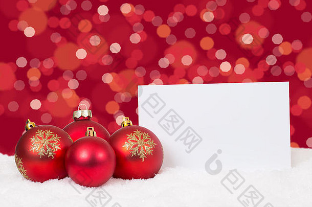 红色的圣诞节球卡列表祝愿Copyspace
