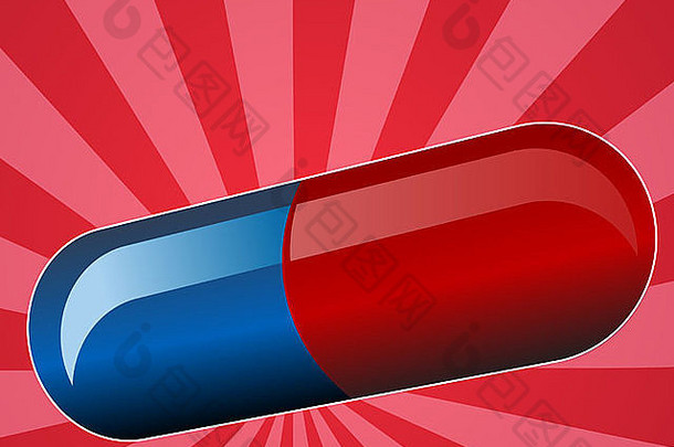 蓝色和红色的药丸药物胶囊插图