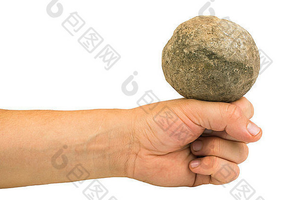 手持石球。一块石头