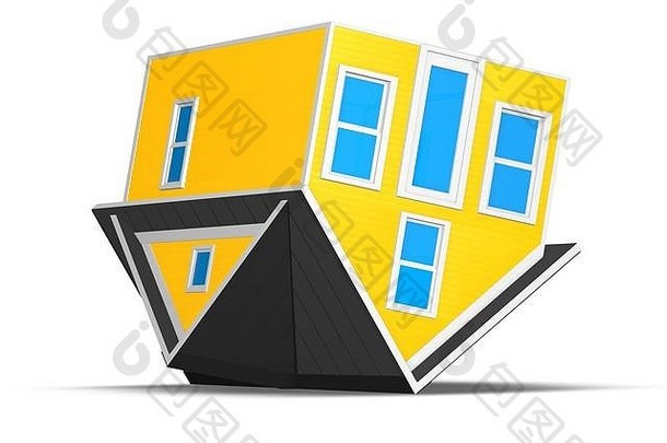在白色背景上隔离的倒置房屋的3D渲染插图。取消抵押品赎回权或抵押债务的概念。