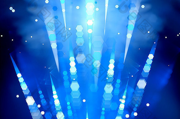 空间中的蓝色发光雾，带有博克元素，由计算机生成的抽象背景
