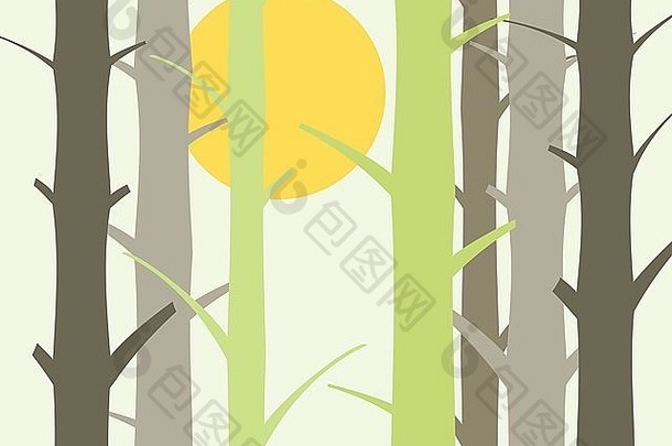 生态概念图中的树木和太阳背景