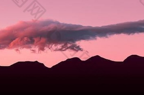 宽拍摄轮廓山范围粉红色的云日落