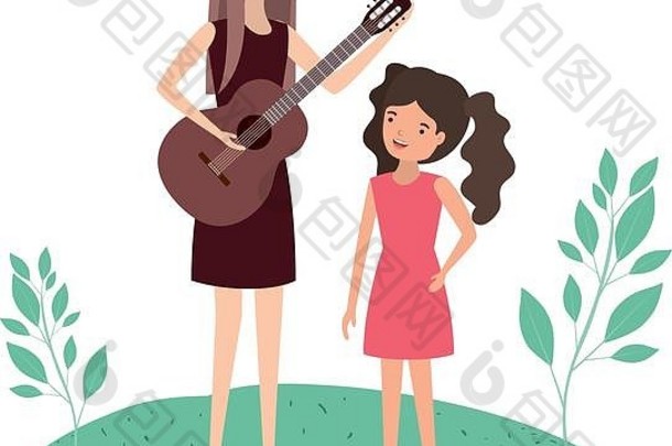 女人女儿吉他化身字符