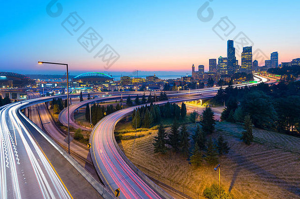 美国华盛顿州西雅图I-5和I-90交叉口
