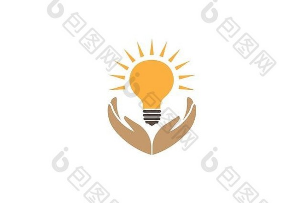 手握带光束的灯，为标志设计插图节省能源