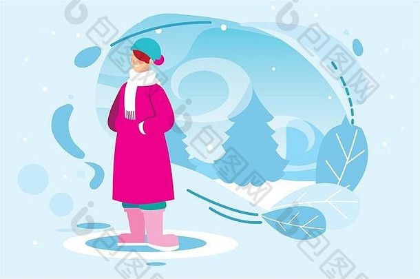 雪景中穿着冬衣的女人