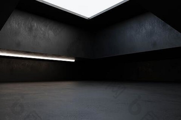 抽象现代未来主义建筑和混凝土城市地下室大厅背景，带日光和人工照明，3d渲染插图