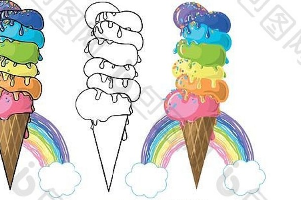 明亮多汁的冰淇淋，夏季口味，出色的背景，适合您设计的标志，彩虹冰淇淋，彩虹颜色