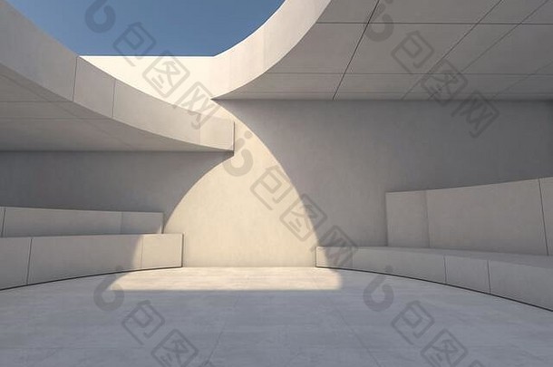 抽象的现代建筑背景，空旷的室内空间。三维渲染