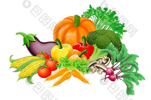 各种新鲜美味蔬菜的插图
