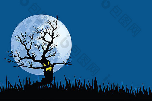 阴森的满月之夜的插图。