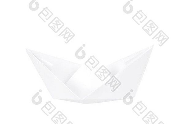 白色背景上的纸船。折纸船。