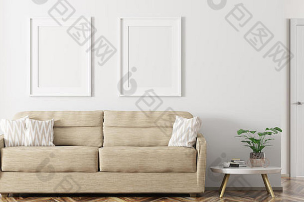 现代室内设计生活房间沙发模拟帧呈现