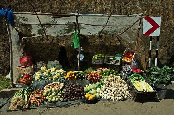 亚洲斯里兰卡街头的水果蔬菜店