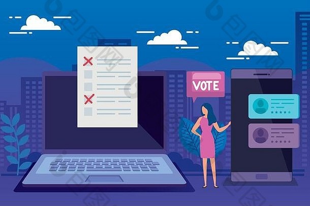 女商人移动PC智能手机投票