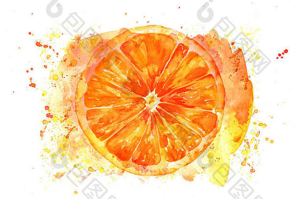 水彩画橙色画溅白色