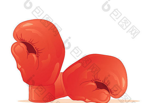 白色背景上隔离的一双传统红色拳击手套的插图