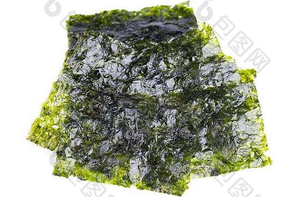 脆皮紫菜海藻孤立的白色背景日本食物紫菜干海藻表