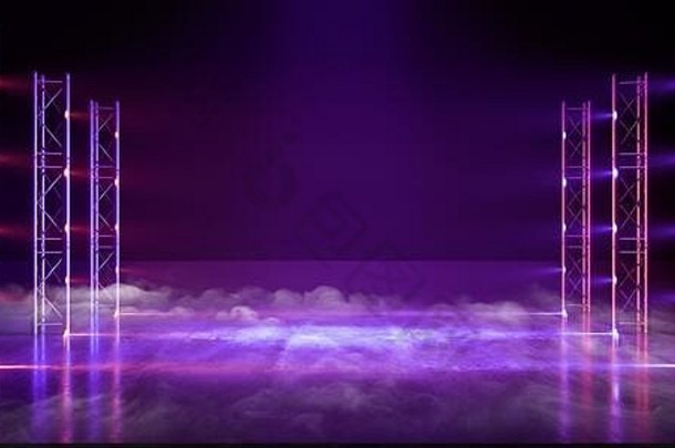 烟霓虹灯激光门网络未来主义的sci紫色的蓝色的潘通色卡发光的灯行建设阶段科克雷特隧道走廊虚拟现实库鲁
