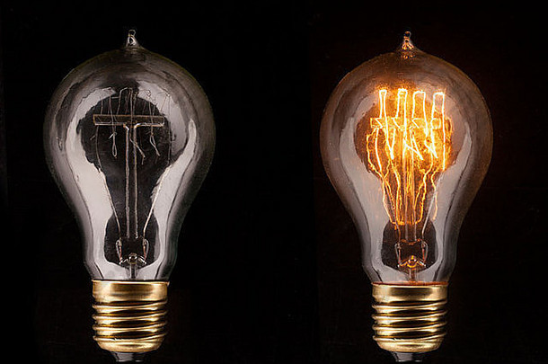 一个发光的灯泡在其他灯泡中，概念的想法