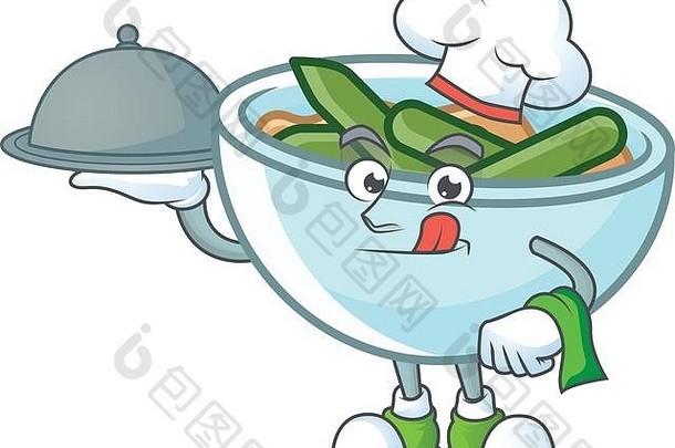 绿色豆子砂锅白色背景老板持有食物吉祥物