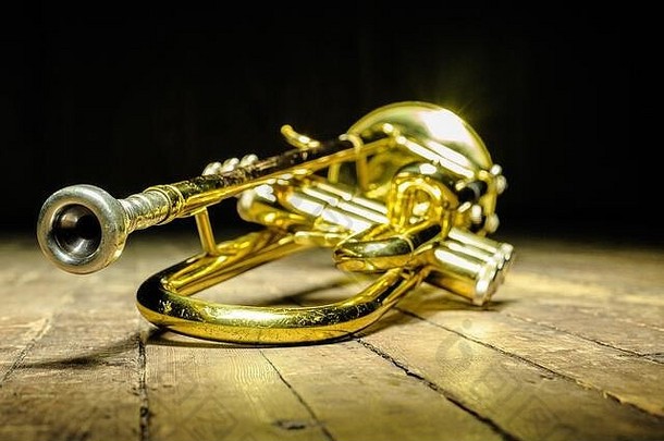 铜管乐器-舞台上带背光的喇叭