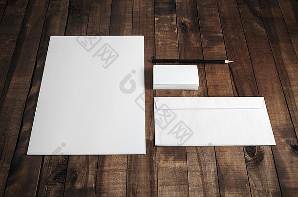 照片空白文具集木表格背景企业身份模拟放置设计