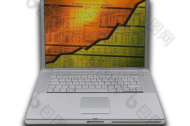 笔记本电脑屏幕显示股票市场价格上涨的图片