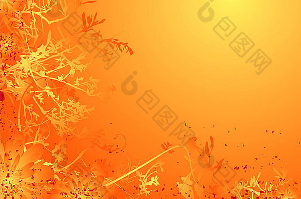 橙色复古风格的自然背景，带有花卉主题