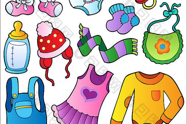婴儿服装系列-独立插图。