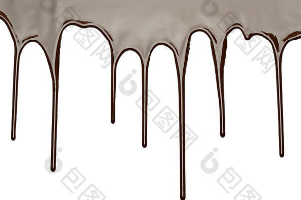 白色背景上融化的巧克力或糖浆的特写镜头，带有剪辑路径