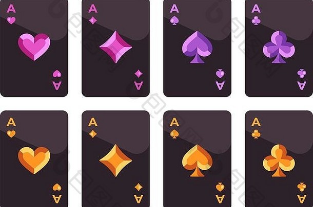 黑色的玩卡片集宝石符号扑克平插图